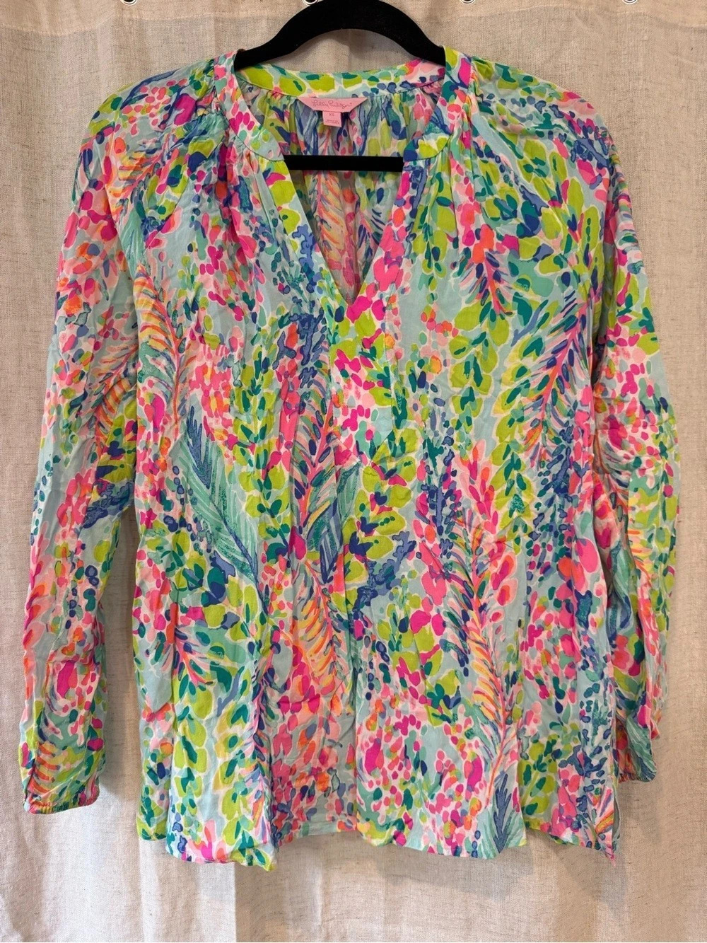 Lilly Pulitzer Elsa Silk Top Abstract Print Blouse Multicolor XS